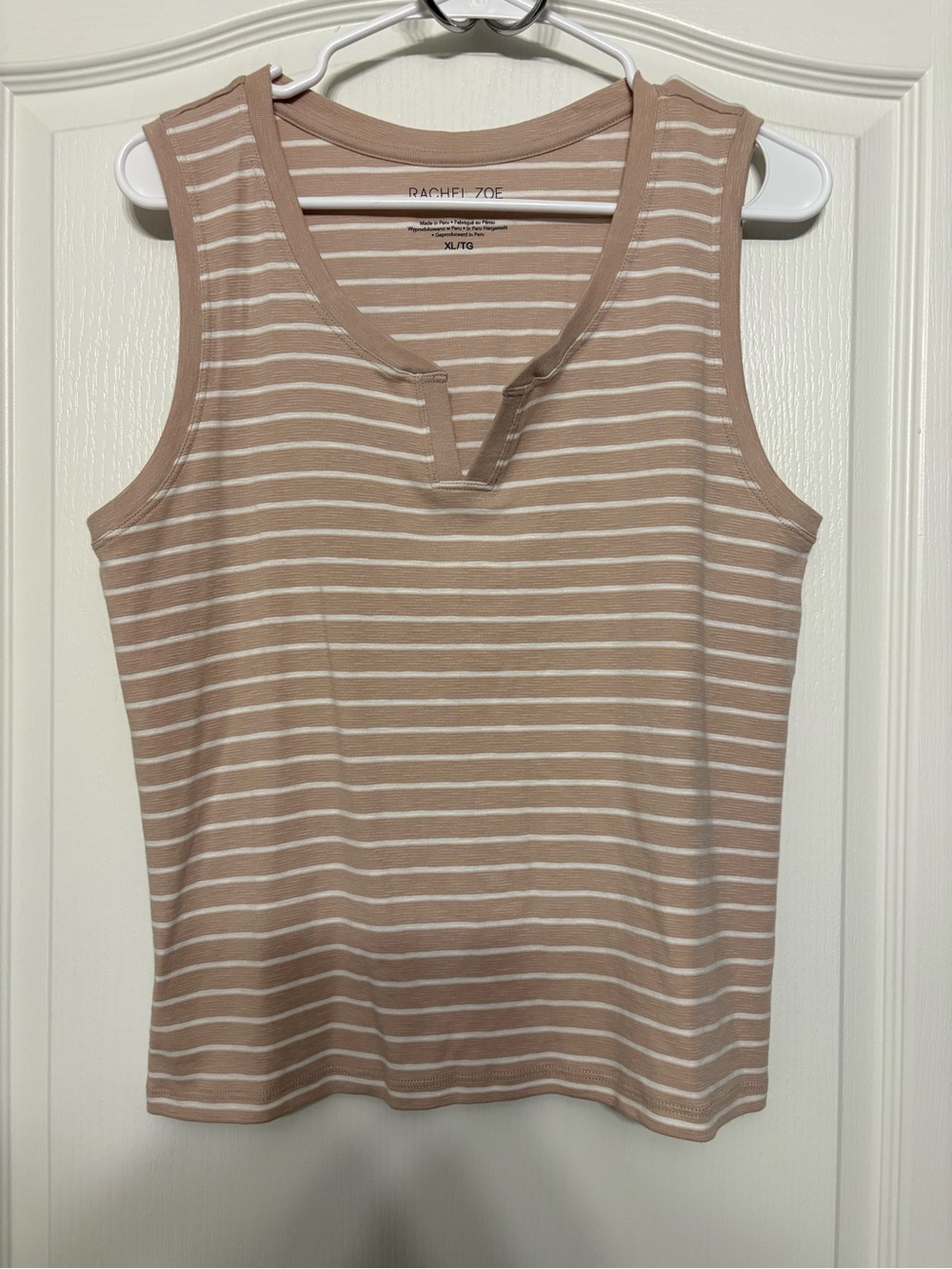 Rachel Zoe Striped Scoop-Neck Tank in Taupe and White